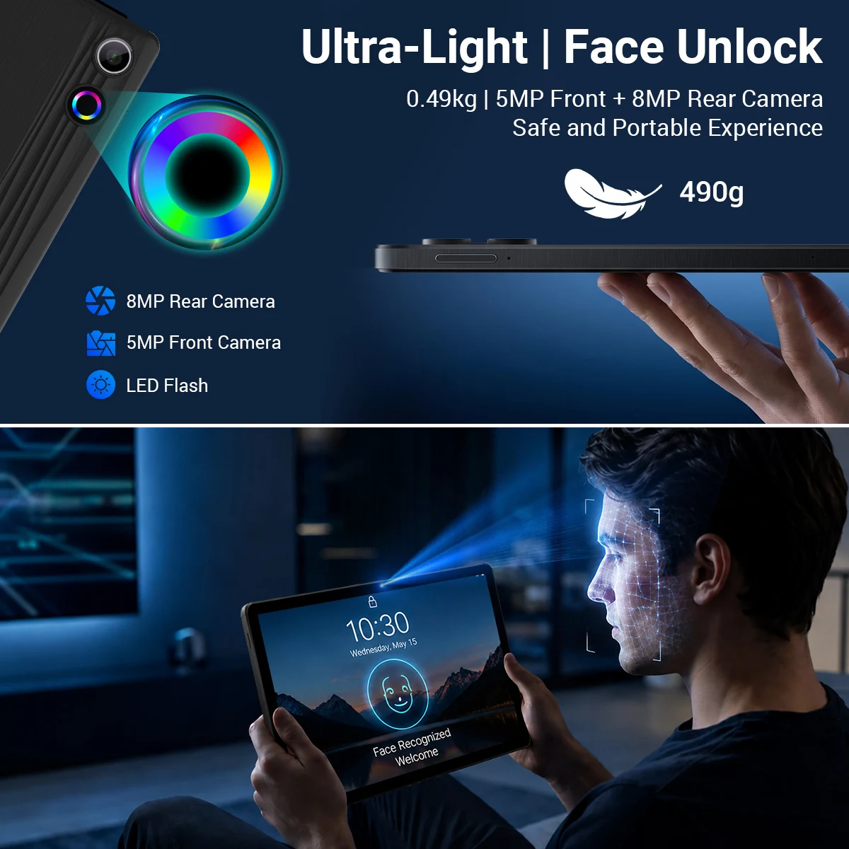 A7L 11 Inch Android15 Tablet PC Octa‑Core A523 24GB(4+20GB Virtual) 128GB ROM Widevine L1 Face ID Unlock 8200mAh Dual Speaker Tablet Complete Bundle With Keyboard Mouse Case Stylus Pen Headphones Charger` - Image 3