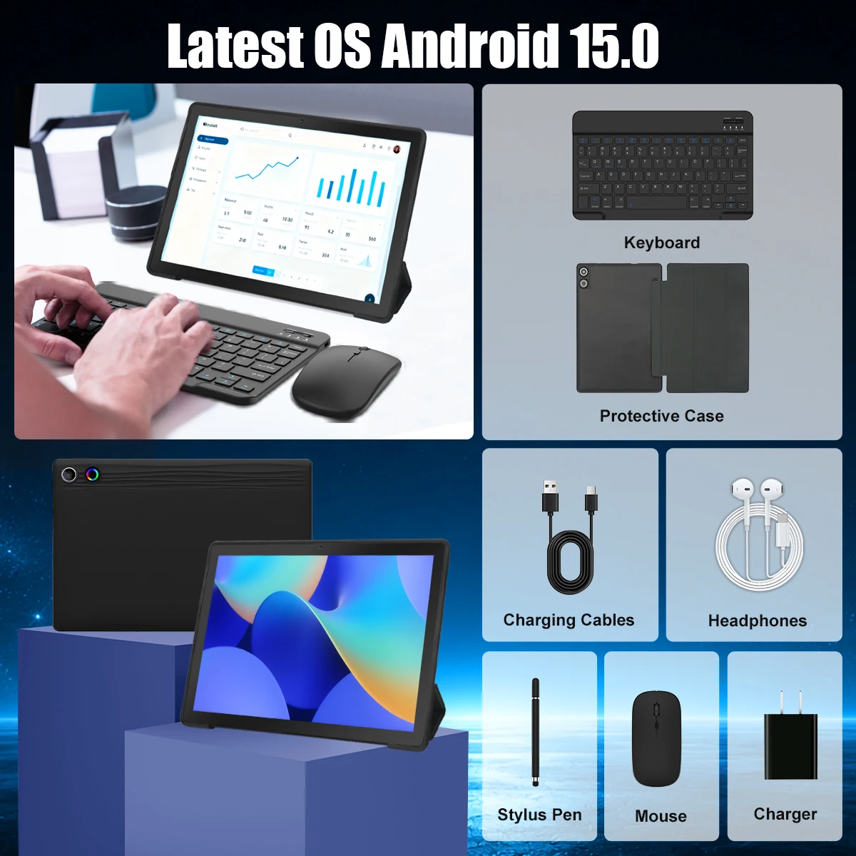 A7L 11 Inch Android15 Tablet PC Octa‑Core A523 24GB(4+20GB Virtual) 128GB ROM Widevine L1 Face ID Unlock 8200mAh Dual Speaker Tablet Complete Bundle With Keyboard Mouse Case Stylus Pen Headphones Charger` - Image 7