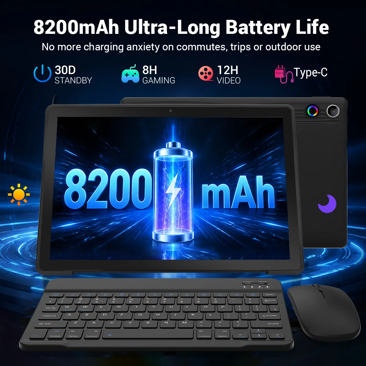 A7L 11 Inch Android15 Tablet PC Octa‑Core A523 24GB(4+20GB Virtual) 128GB ROM Widevine L1 Face ID Unlock 8200mAh Dual Speaker Tablet Complete Bundle With Keyboard Mouse Case Stylus Pen Headphones Charger` - Image 4