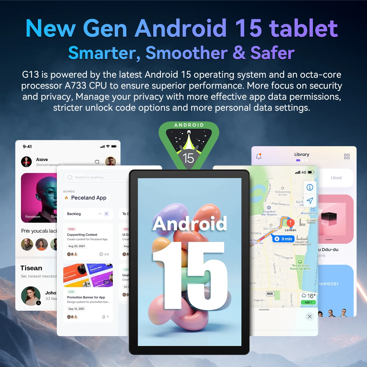G13 10.1" Android Kids Tablet Octa‑Core Processor,30(6+24)GB RAM 128GB ROM,6200mAh Battery,Parental Control Dual Camera WiFi 6 Children Learning Tablet - Image 5