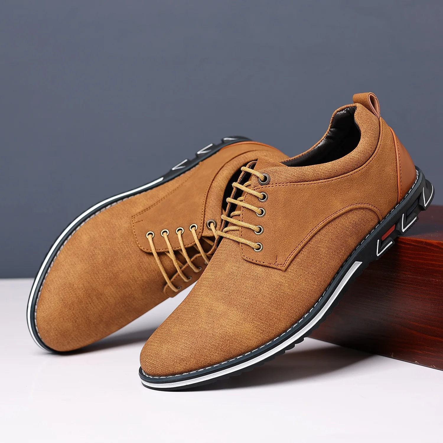 Men's Casual Derby Shoes Big Size Breathable Leather Lace Up Round Toe Comfortable Non-Slip Business Outdoor Walking Footwear - Image 2
