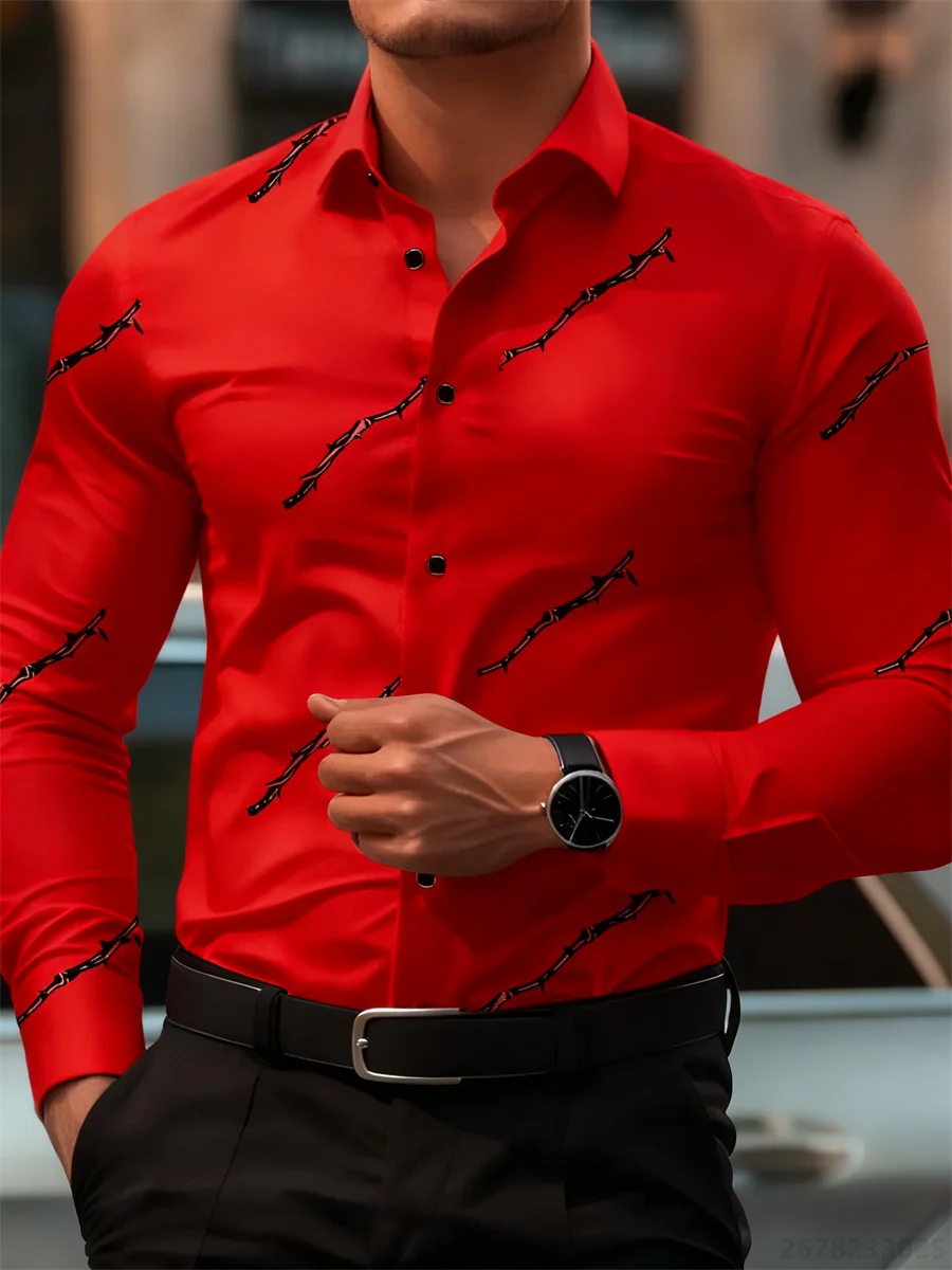 Men's personalized thorn print long-sleeved shirt. Business casual style, fashionable design, versatile and non-iron shirt. - Image 3