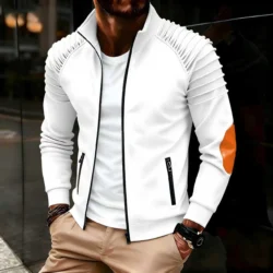Spring / Autumn New Sports Casual Men Jacket Men's Stand Pleats Slim Stripe Fit Jacket Zipper Long Sleeve Coat Cardigan Coat Men