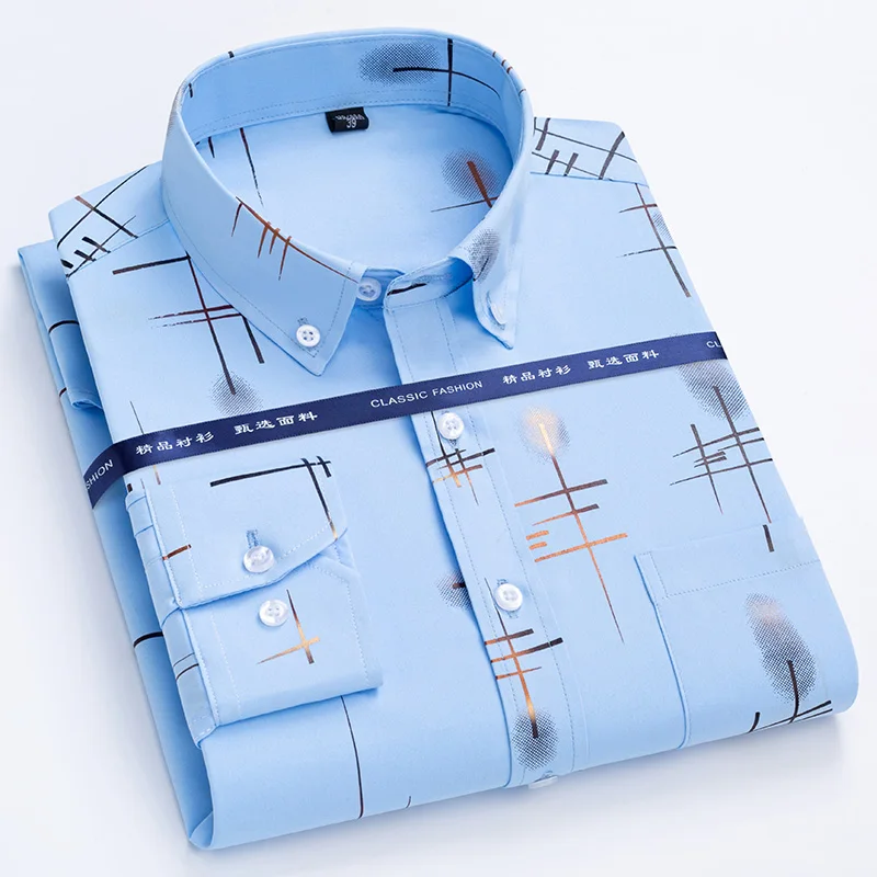 New Plaid Shirts For Men Long Sleeve Non-iron Anti-wrink Fashion Seasons Thin Easy Care Soft Smart Slim Fit Business Dress Shirt - Image 2