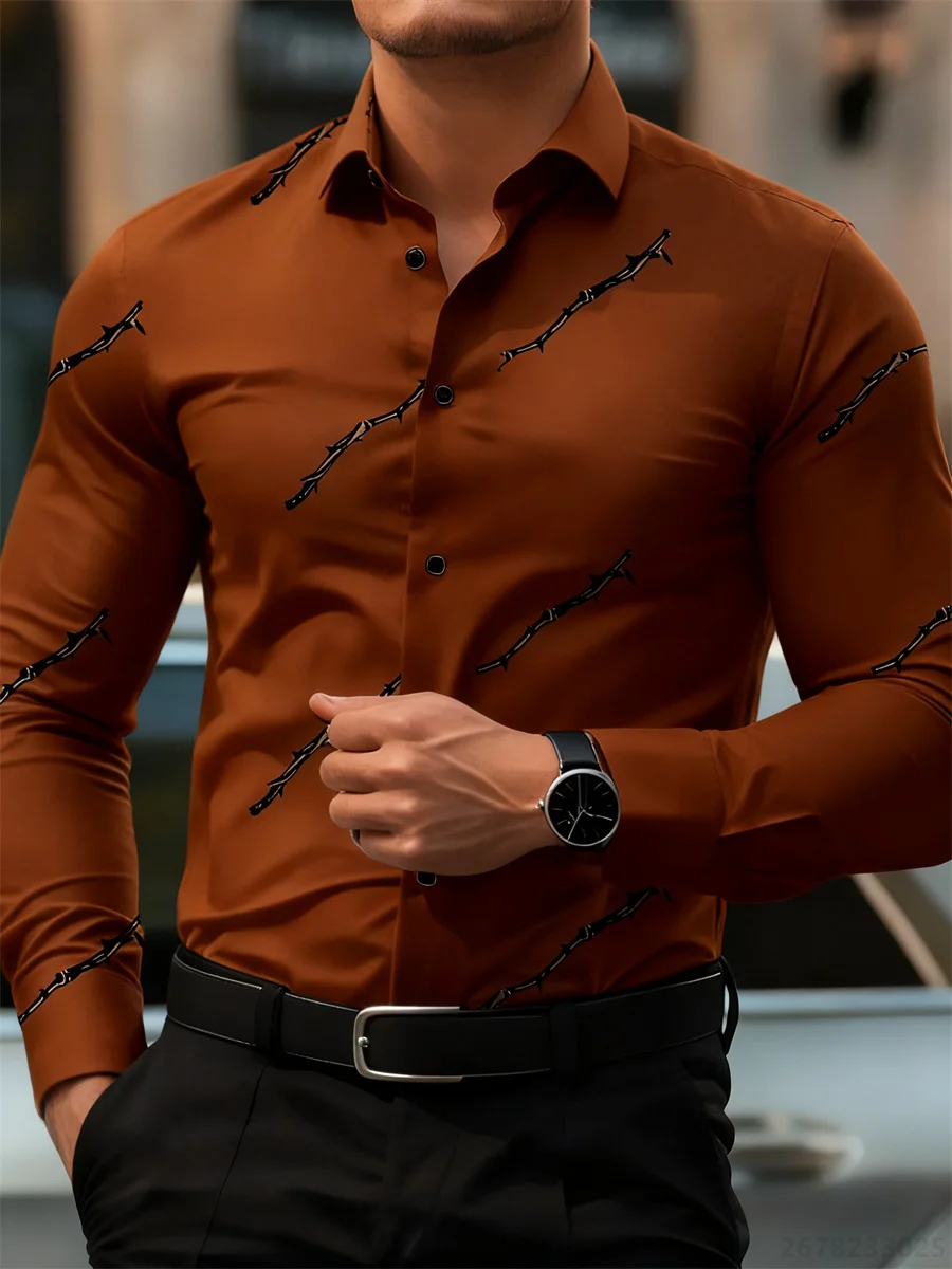 Men's personalized thorn print long-sleeved shirt. Business casual style, fashionable design, versatile and non-iron shirt. - Image 10