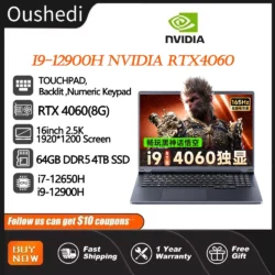 Gaming Laptop 16 inch Intel Core i9-12900H NVIDIA RTX 4060 8G 64GB RMD 4TB SSD DDR4 Windows 11 HD Camera WiFi6 Portable Computer