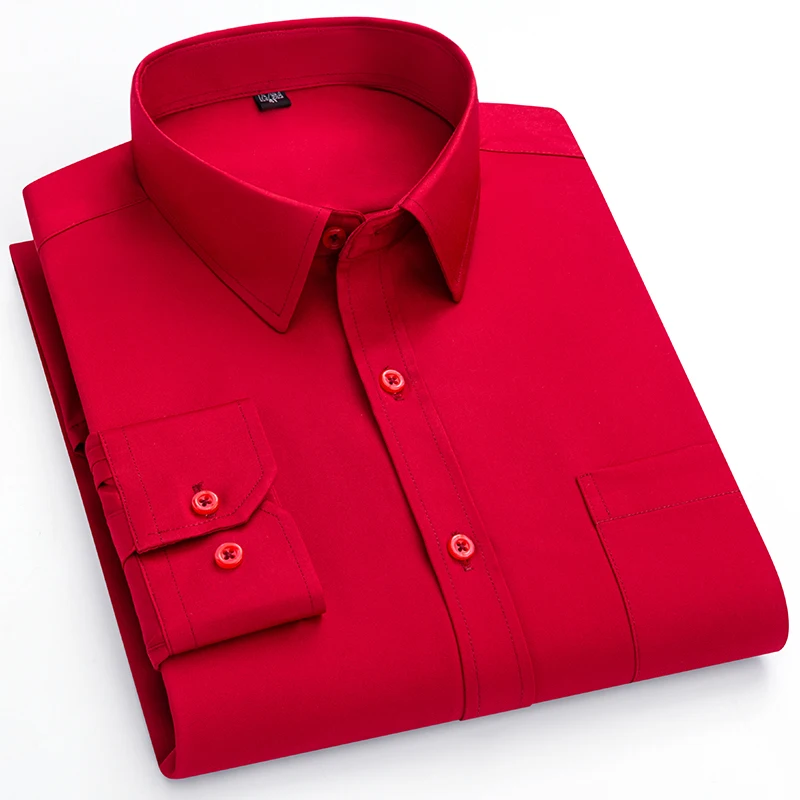 2023 Solid Color Foursided Stretch Long-sleeved Shirt Spring And Autumn Square Collar Business Casual Versatile New Men Clothing - Image 22