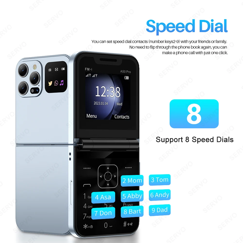 SERVO A50 PRO Flip Mobile Phone 2.4" Speed Dial Automatic Call Recording Blacklist 2 SIM Camera 2G Flashlight Button Cellphones - Image 2