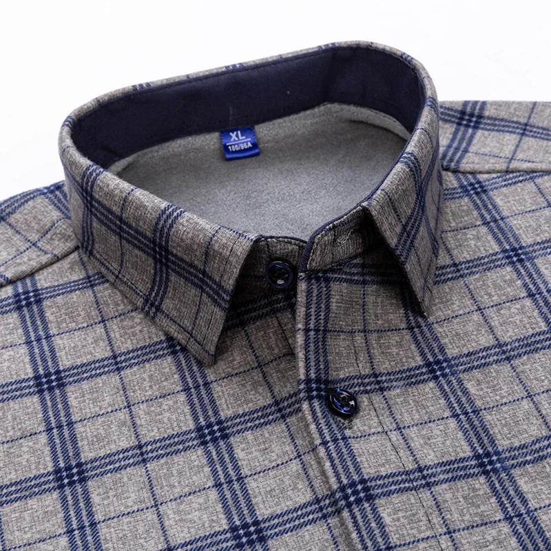 Autumn Winter Thicken Fleece Shirts For Men Business Plaid Shirt Long Sleeve Warm Clothes Male Single Pocket Classic Check Shirt - Image 2