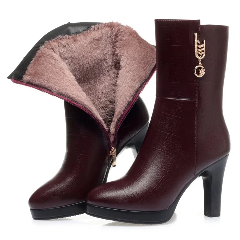 2026 Women Boots Waterproof Anti-Slip Women's Shoes High-heeled Fleece Lined Warm Fashion Boots Cold Resistant Breathable Winter - Image 2