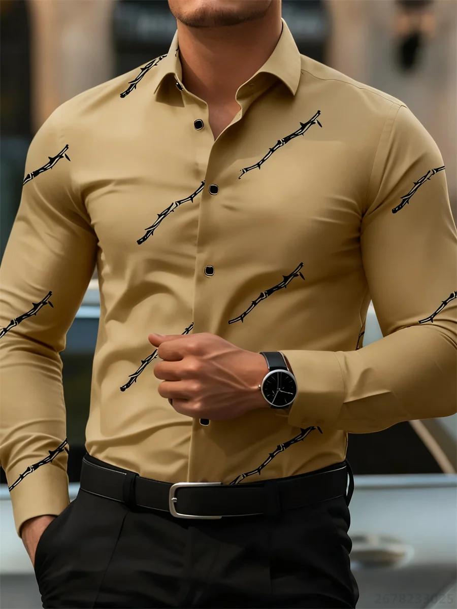 Men's personalized thorn print long-sleeved shirt. Business casual style, fashionable design, versatile and non-iron shirt. - Image 7