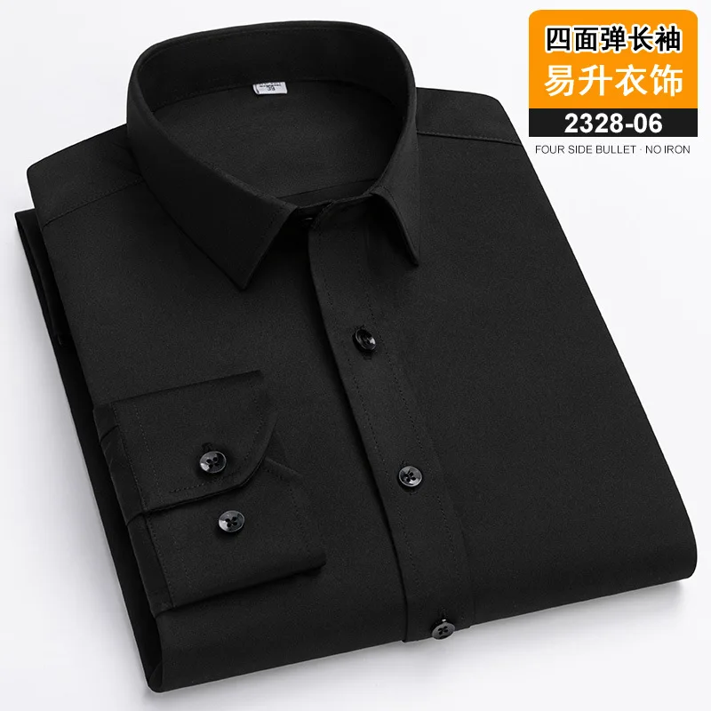 2023 Solid Color Foursided Stretch Long-sleeved Shirt Spring And Autumn Square Collar Business Casual Versatile New Men Clothing - Image 16