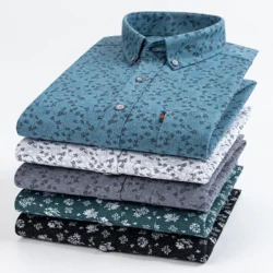 Fashion Korean 100% Cotton Casual Long-Sleeve Shirts for Men Slim Fit Plain Tops Print Designer Vintage Elegant Clothes Streetwe