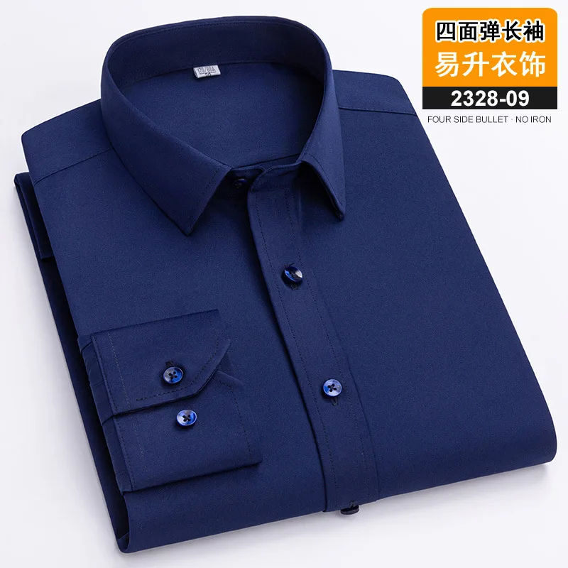 2023 Solid Color Foursided Stretch Long-sleeved Shirt Spring And Autumn Square Collar Business Casual Versatile New Men Clothing - Image 18
