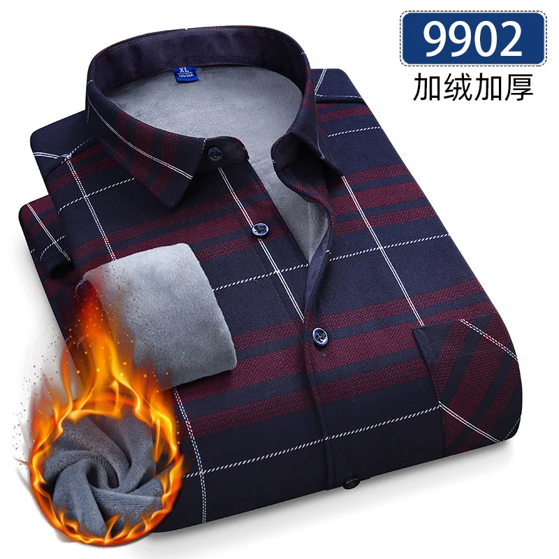 Autumn Winter Thicken Fleece Shirts For Men Business Plaid Shirt Long Sleeve Warm Clothes Male Single Pocket Classic Check Shirt - Image 23