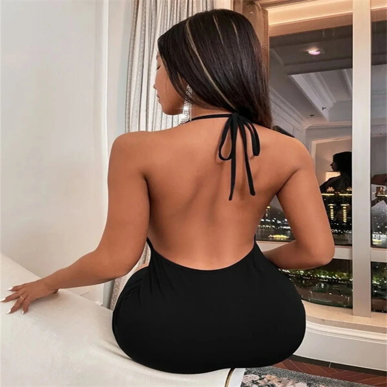 European and American women's new spring and summer Ins-inspired fashionable backless halter neck short dress for women - Image 5