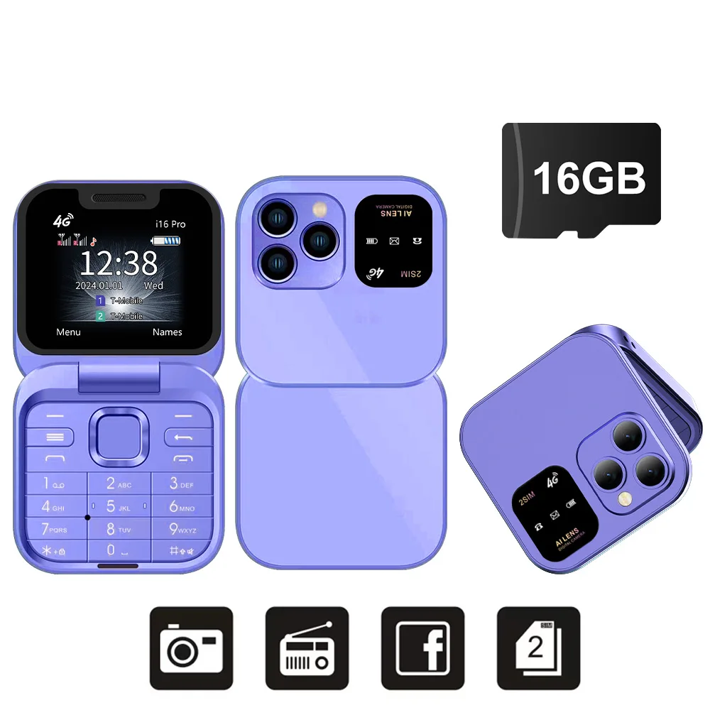 SERVO I16 Pro 4G LTE Mini Flip Mobile Phone Dual SIM Standby Call Recording Speed Dial FM Radio Blacklist Small Fold Cellphones - Image 9