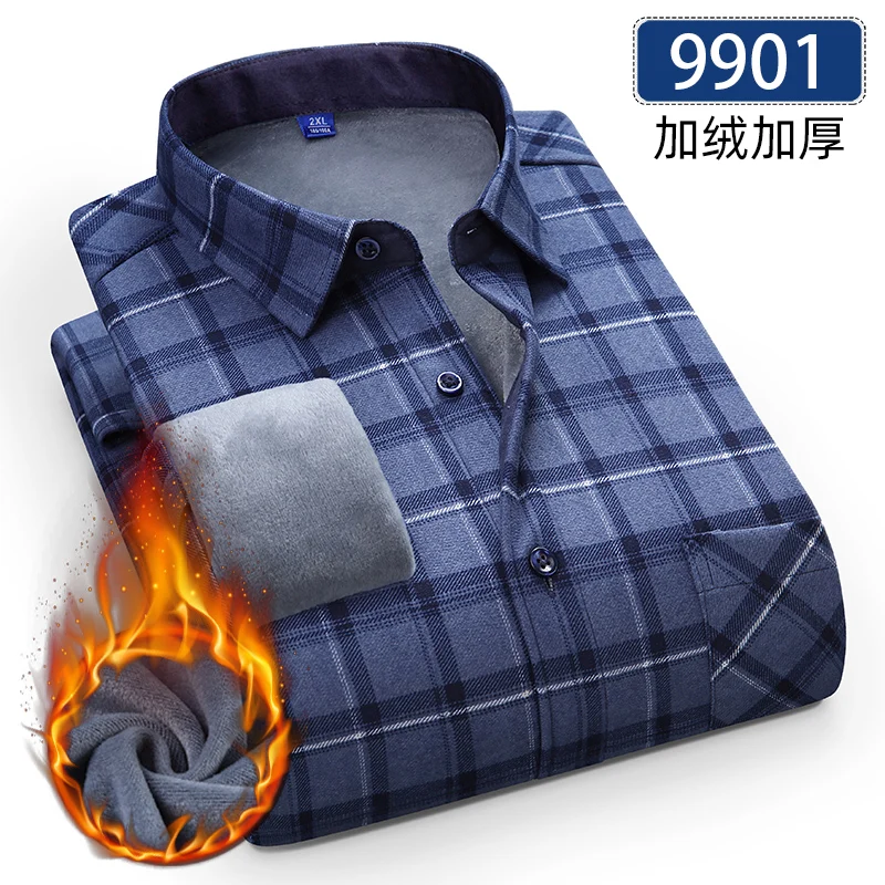 Autumn Winter Thicken Fleece Shirts For Men Business Plaid Shirt Long Sleeve Warm Clothes Male Single Pocket Classic Check Shirt - Image 21