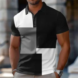 New Men's Summer 3D Palm Tree Print Short-Sleeve Shirt Men's Fashionable Casual Polo Shirt Beach Vacation Collared Top