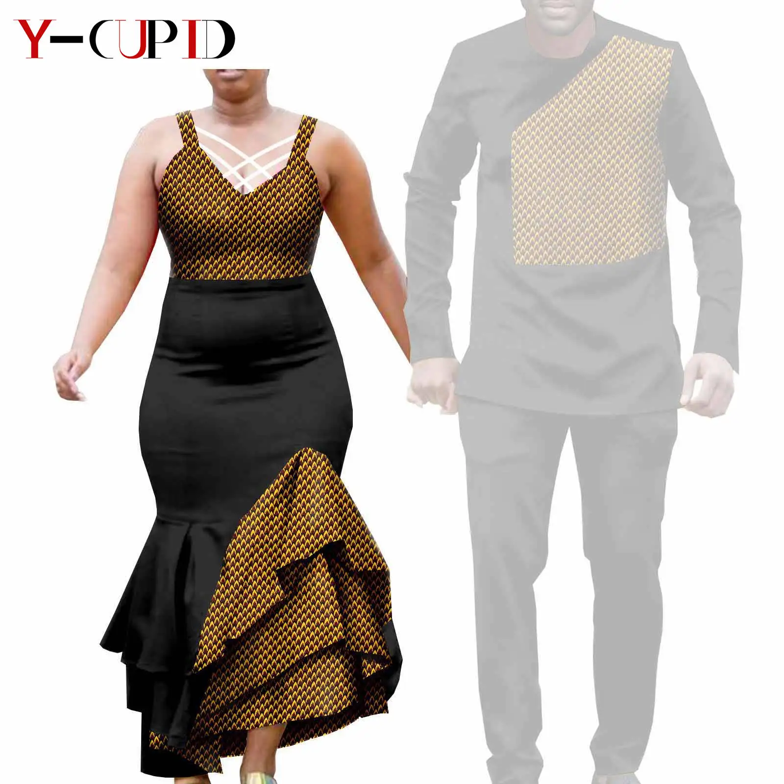 African Clothes for Couple Print Long Dresses for Women Dashiki Men Outfits Shirts and Pants 2 Piece Sets for Wedding A21C005 - Image 10