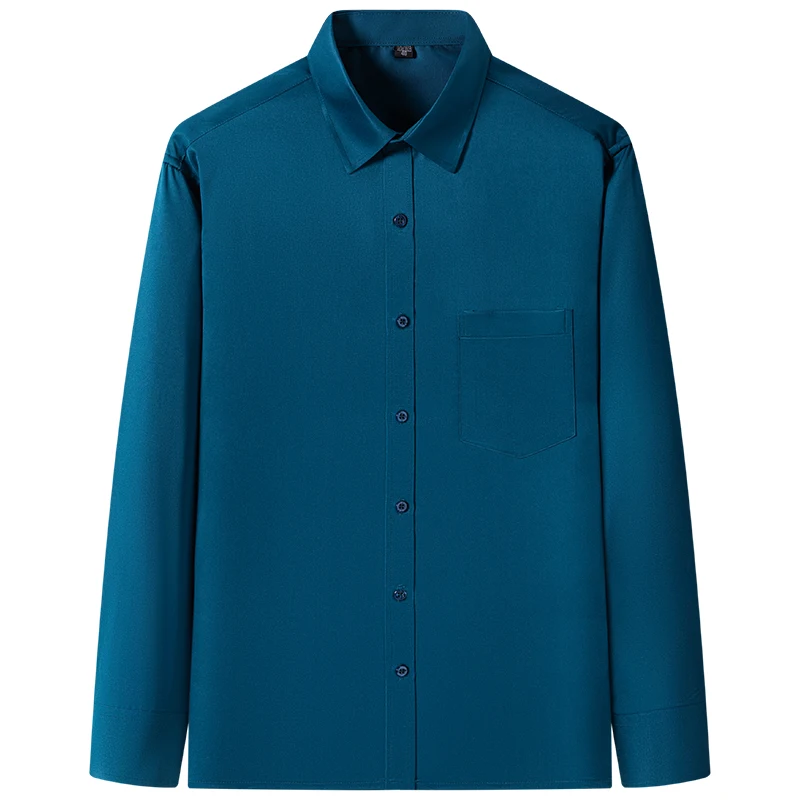2023 Solid Color Foursided Stretch Long-sleeved Shirt Spring And Autumn Square Collar Business Casual Versatile New Men Clothing - Image 3
