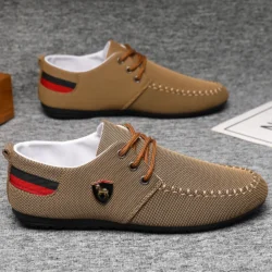 Men's Breathable Fabric Casual Loafers, Soft-Soled Comfortable Lace-Up Low-Top Shoes, Versatile for Daily Commuting and Light Business Wear, Lightweight, Wear-Resistant, Non-Stuffy on the Feet, Comfortable for Long Wear, Suitable for Multiple Occasions, Easy to Match with Any Outfit.