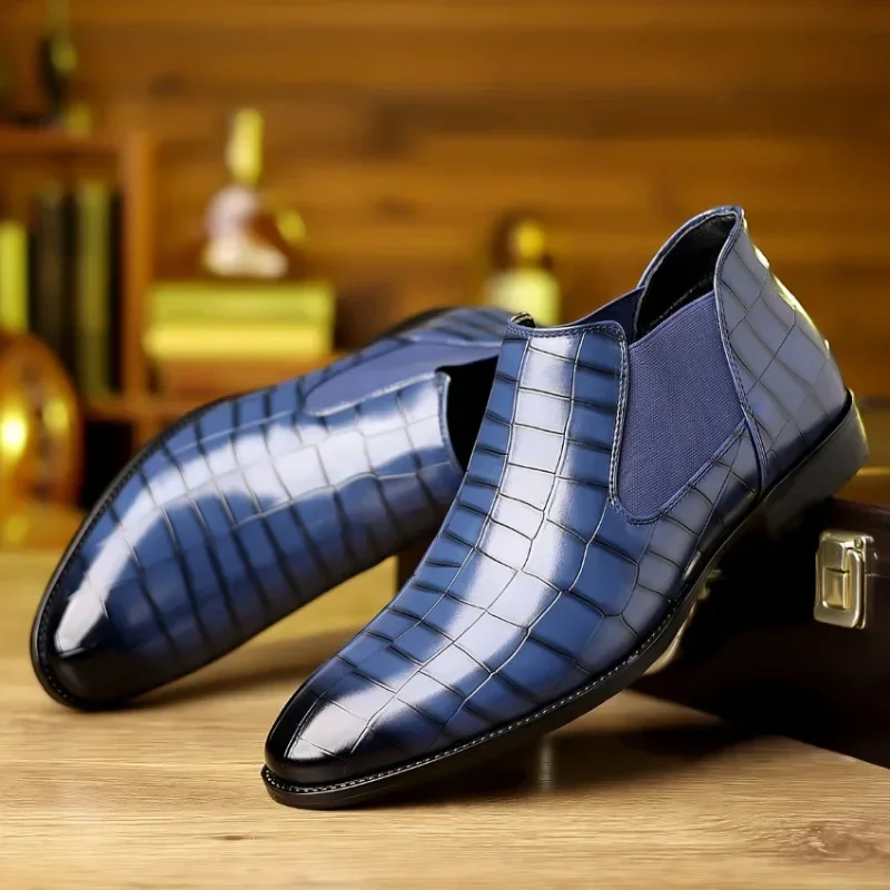 Men's Chelsea Boots Luxury Pointed-toe Ankle Boots Men Trendy High Quality Leather Shoes Business Dress Boots Big Size Men Shoes - Image 3
