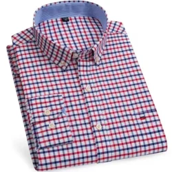 Men's Versatile Casual Checkered Oxford Cotton Shirts Single Pocket Long Sleeve Standard-fit Button Down Gingham Striped 7XL 6XL