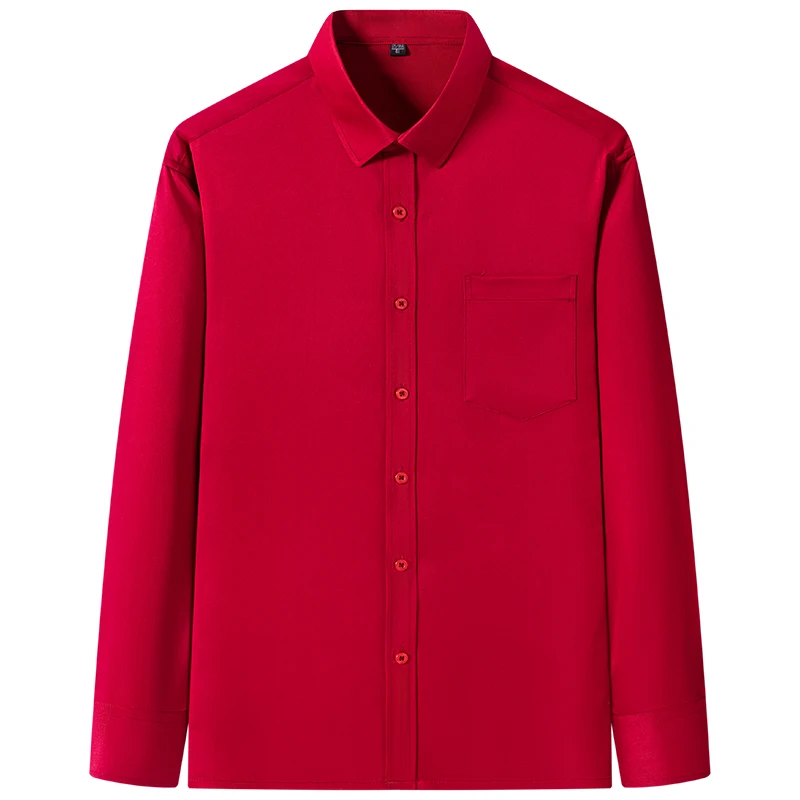 2023 Solid Color Foursided Stretch Long-sleeved Shirt Spring And Autumn Square Collar Business Casual Versatile New Men Clothing - Image 6