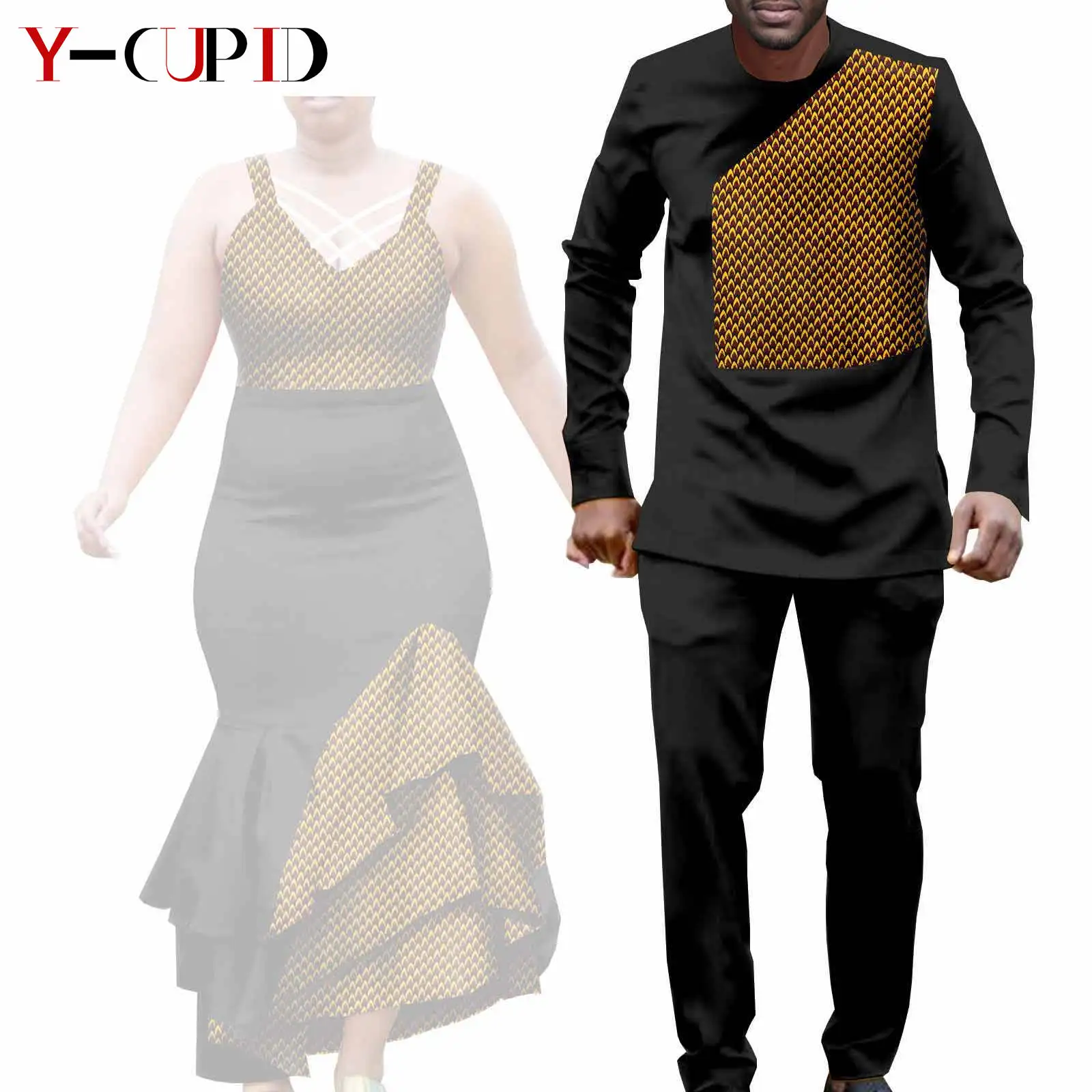African Clothes for Couple Print Long Dresses for Women Dashiki Men Outfits Shirts and Pants 2 Piece Sets for Wedding A21C005 - Image 11