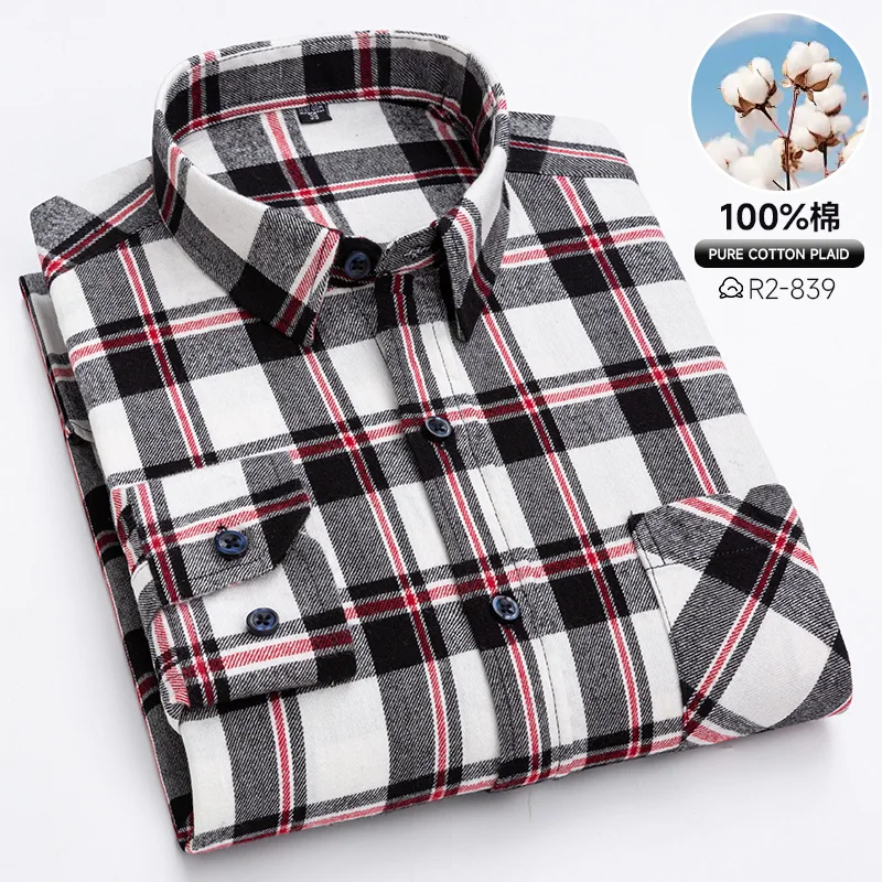 Autumn Winter Standard-Fit Thick Flannel Plaid Shirts for Men Long Sleeve Pure Cotton Shirt Patch Pocket Design Streetwear - Image 18