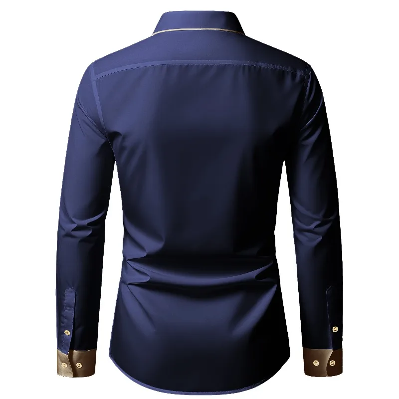 2025 New Men Patchwork Shirt Fashion Long Sleeve Smart Casual Four Season Man Micro Elastic Shirts - Image 3