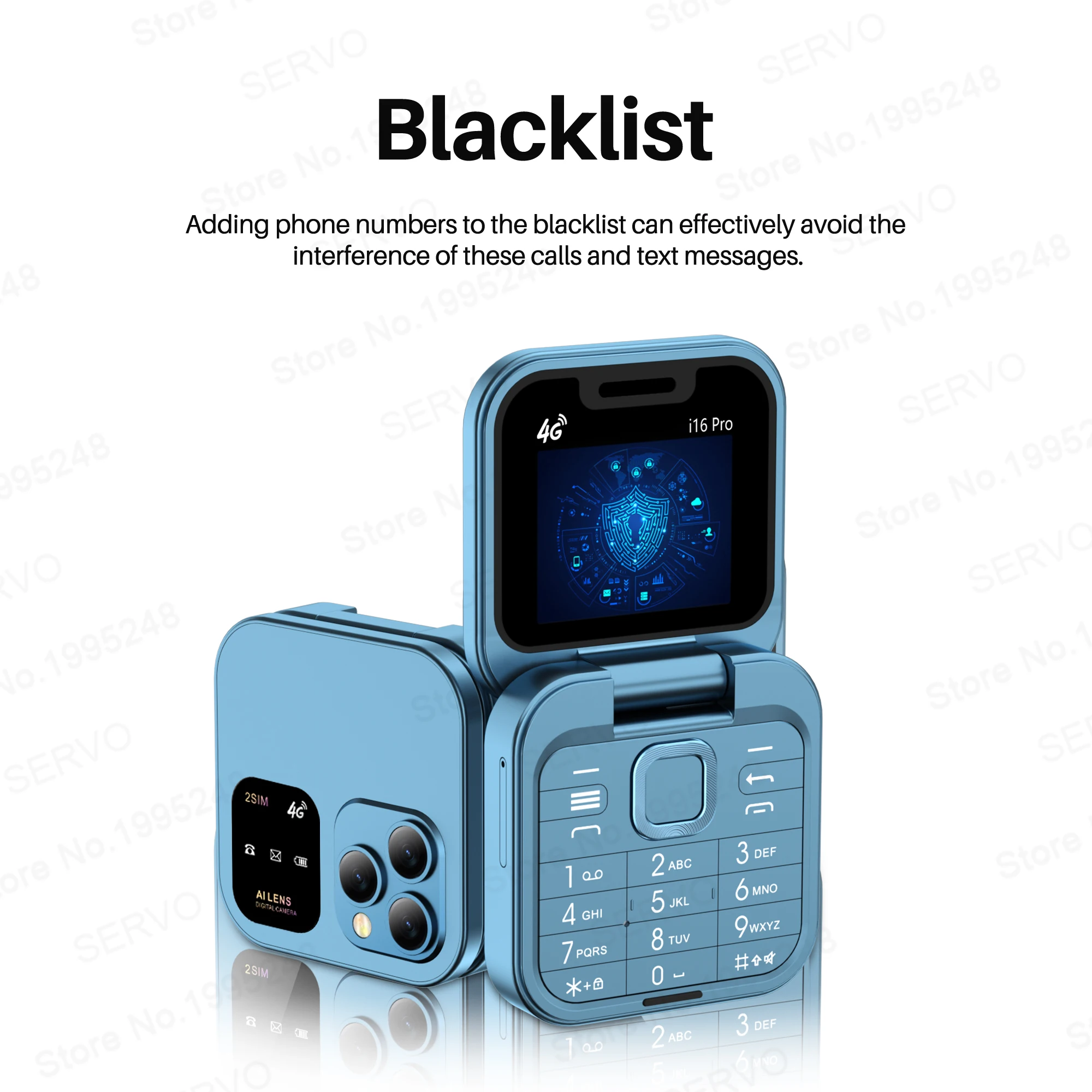SERVO I16 Pro 4G LTE Mini Flip Mobile Phone Dual SIM Standby Call Recording Speed Dial FM Radio Blacklist Small Fold Cellphones - Image 2
