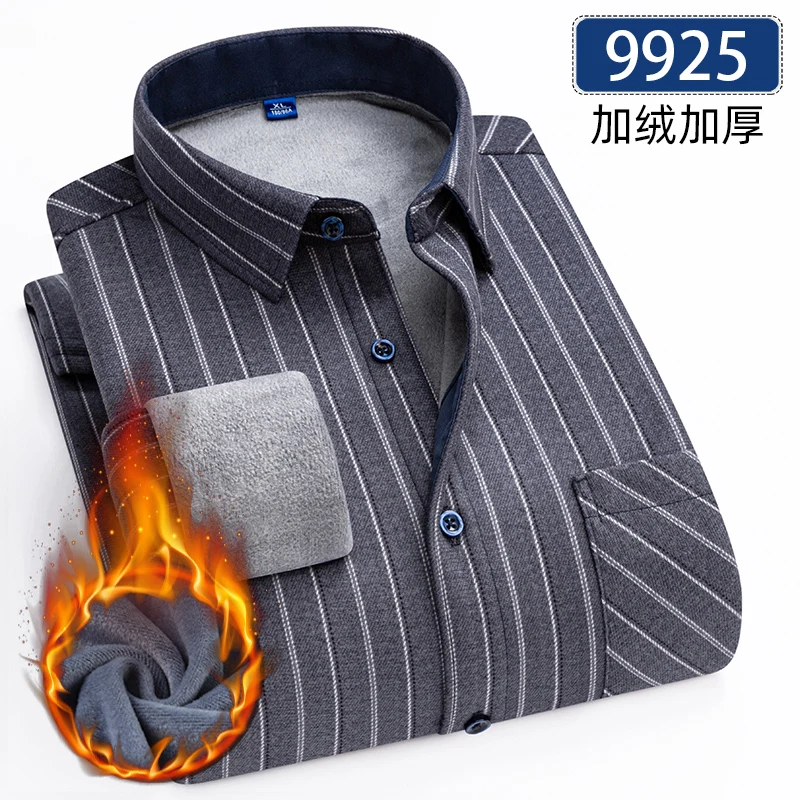 Autumn Winter Thicken Fleece Shirts For Men Business Plaid Shirt Long Sleeve Warm Clothes Male Single Pocket Classic Check Shirt - Image 18