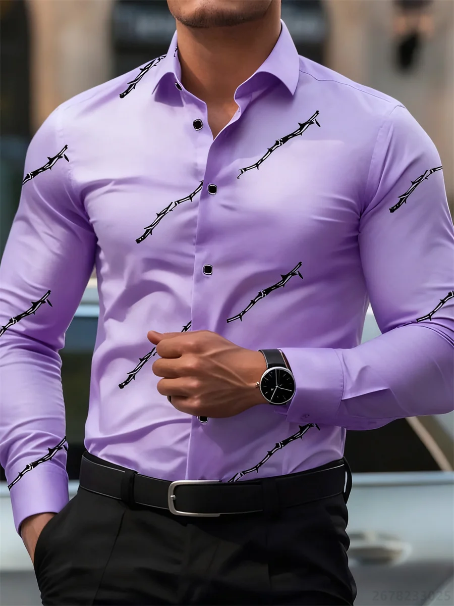 Men's personalized thorn print long-sleeved shirt. Business casual style, fashionable design, versatile and non-iron shirt. - Image 5