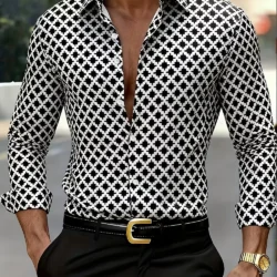 New European and American Style Men's Trend Long-Sleeve Shirts Allover Pattern Print Comfortable Casual Business Male Clothes