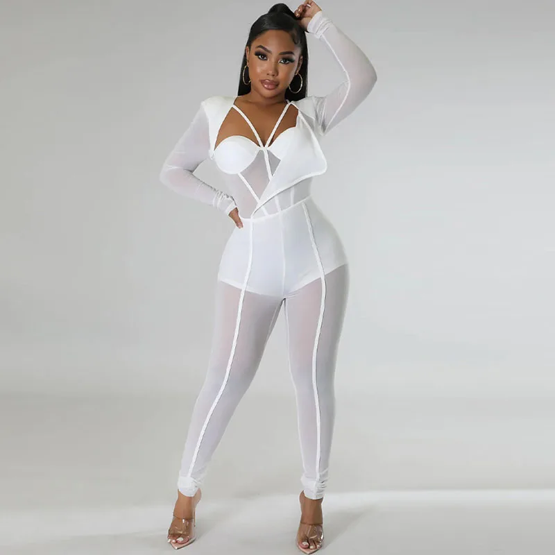 Sexy Mesh Patchwork Sheer Night Club Bodycon Jumpsuit for Women See Through One Piece Rompers Clubwear Party Birthday Outfits - Image 8