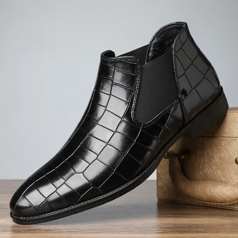 Men's Chelsea Boots Luxury Pointed-toe Ankle Boots Men Trendy High Quality Leather Shoes Business Dress Boots Big Size Men Shoes - Image 2
