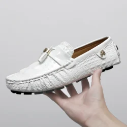 2025 New Style Handmade Tassel Loafers for Men, Breathable Trendy Light Luxury Crocodile Pattern Slip-On Casual Loafers, Unisex Driving Shoes
