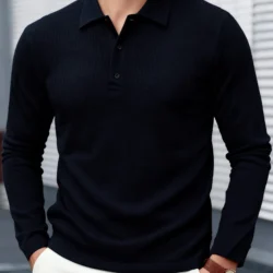 New Men's Casual Long Sleeved Solid Color Polo Shirt Fashionablebreathable Comfortablespring and Autumn Style Top