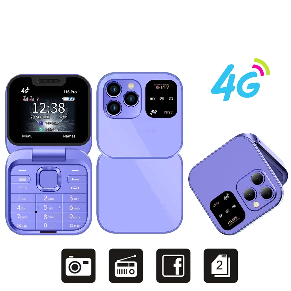 SERVO I16 Pro 4G LTE Mini Flip Mobile Phone Dual SIM Standby Call Recording Speed Dial FM Radio Blacklist Small Fold Cellphones - Image 7