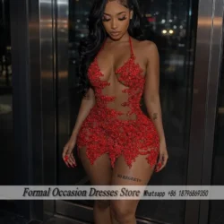 Sexy Red Homecoming Dresses For Black Girls Halter Applique Beading Birthday Dress Party Gala Short Prom Gowns Customized