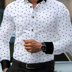 New Spring and Autumn Men's Shirt Solid Color Dot Printed Shirt Temperament Casual Collar Long Sleeve