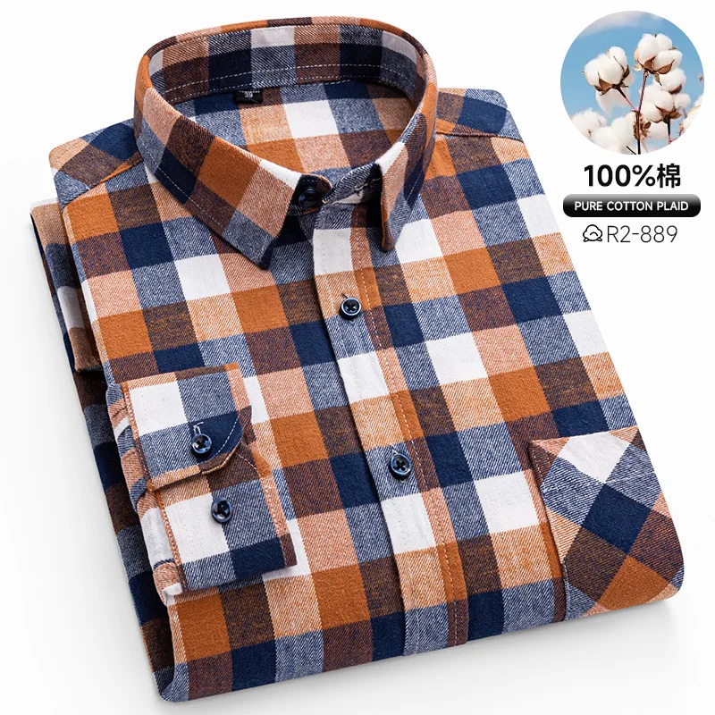 Autumn Winter Standard-Fit Thick Flannel Plaid Shirts for Men Long Sleeve Pure Cotton Shirt Patch Pocket Design Streetwear - Image 19