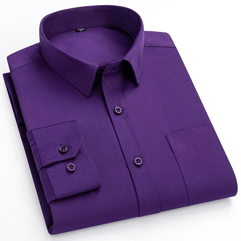 2023 Solid Color Foursided Stretch Long-sleeved Shirt Spring And Autumn Square Collar Business Casual Versatile New Men Clothing - Image 7