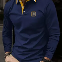 2026 Spring/Summer New Style 3D Letter Pattern Printed Men's Long-Sleeve Polo Shirt - Street Fashion Casual Comfortable Soft