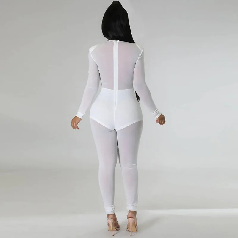 Sexy Mesh Patchwork Sheer Night Club Bodycon Jumpsuit for Women See Through One Piece Rompers Clubwear Party Birthday Outfits - Image 4