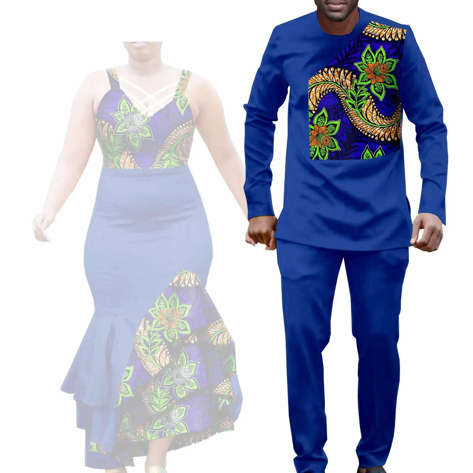 African Clothes for Couple Print Long Dresses for Women Dashiki Men Outfits Shirts and Pants 2 Piece Sets for Wedding A21C005 - Image 7
