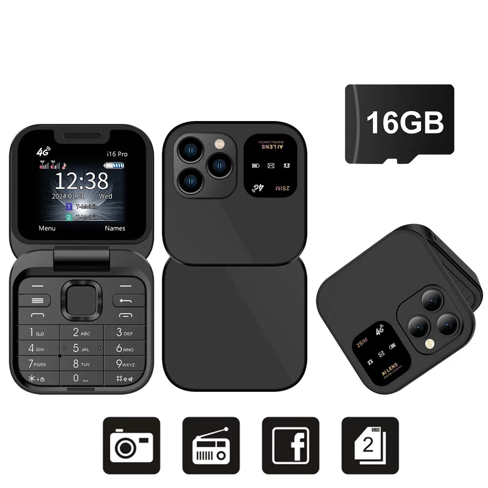 SERVO I16 Pro 4G LTE Mini Flip Mobile Phone Dual SIM Standby Call Recording Speed Dial FM Radio Blacklist Small Fold Cellphones - Image 8