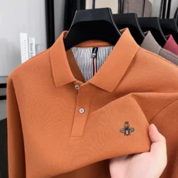 100% cotton high-end spring and autumn new men's long sleeved casual comfortable polo shirt exquisite brand bee embroidery top